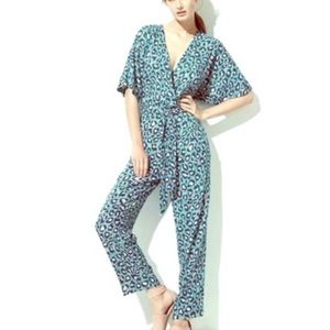 H&M Blue Green Leopard Print Jumpsuit Size 4